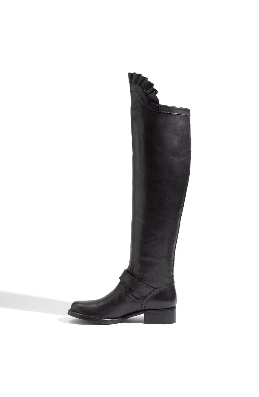 Valentino Garavani Ruffled Over the Knee Biker Boot, Alternate, color, 