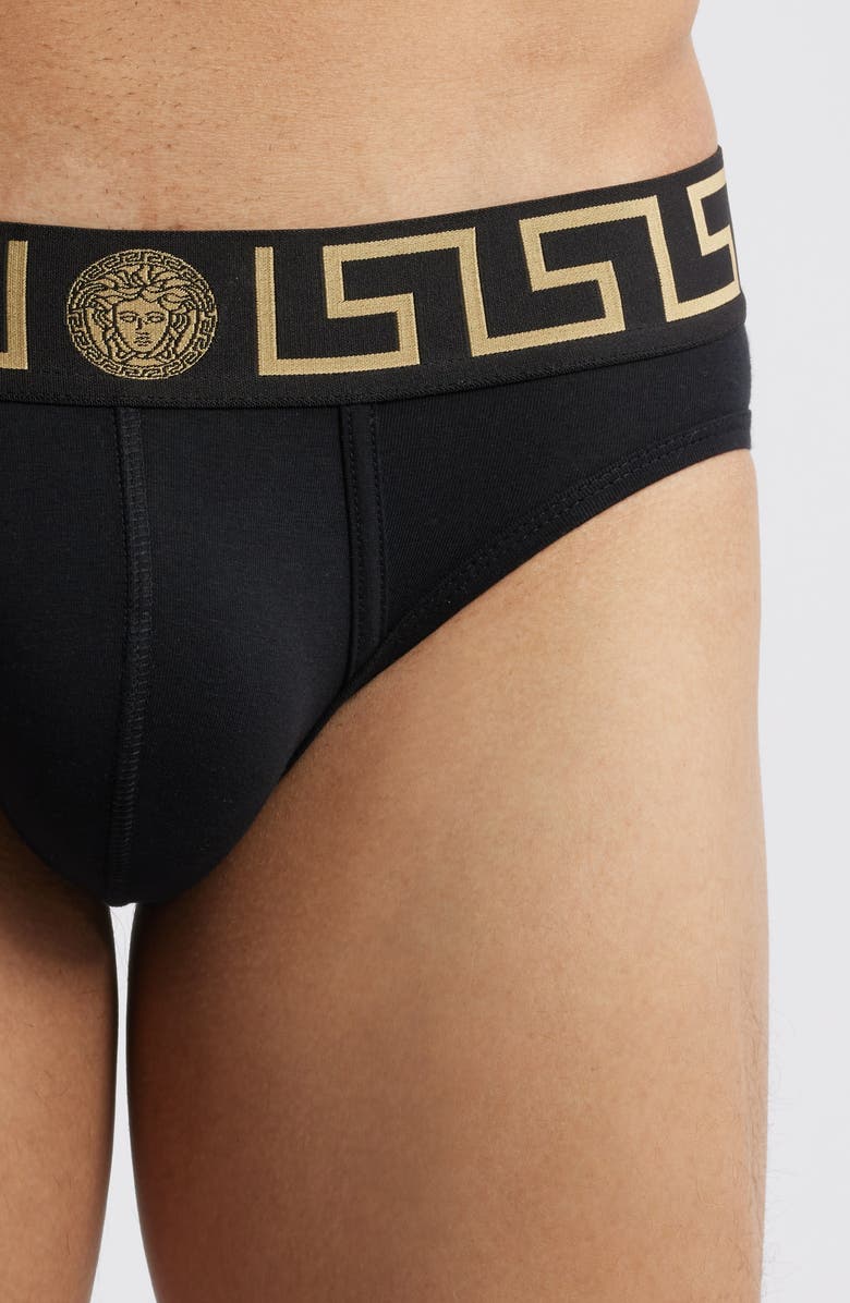 Versace 2-Pack Greca Border Stretch Cotton Briefs, Alternate, color, Black Gold Greek Key