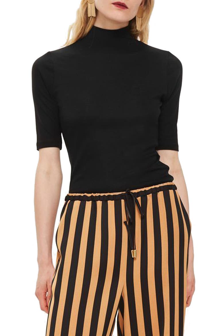 Elbow Sleeve Turtleneck Top, Main, color, BLACK