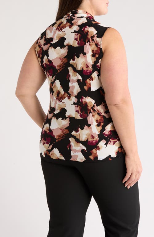 Anne Klein Abstract Print Triple Pleat Sleeveless Top In Black