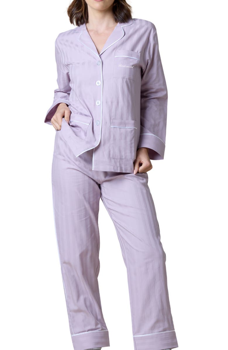 KIP Bridesmaid Cotton Long Pajama Set, Alternate, color, Lavender