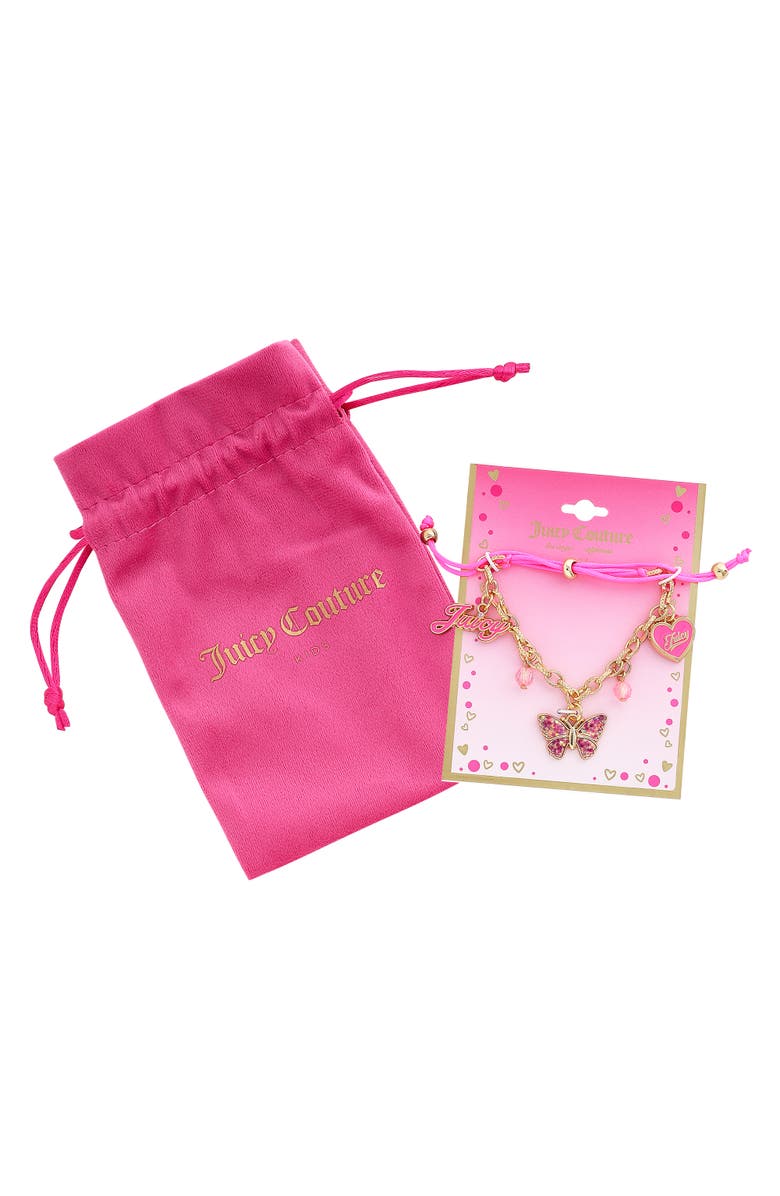Juicy Couture Kids Kids Adjustable Butterfly Charm Bracelet, Alternate, color, Gold, Pink
