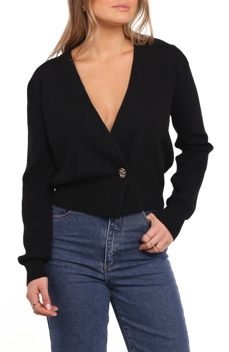 Petal & Pup Caterina One-Button Cardigan, Main, color, Black