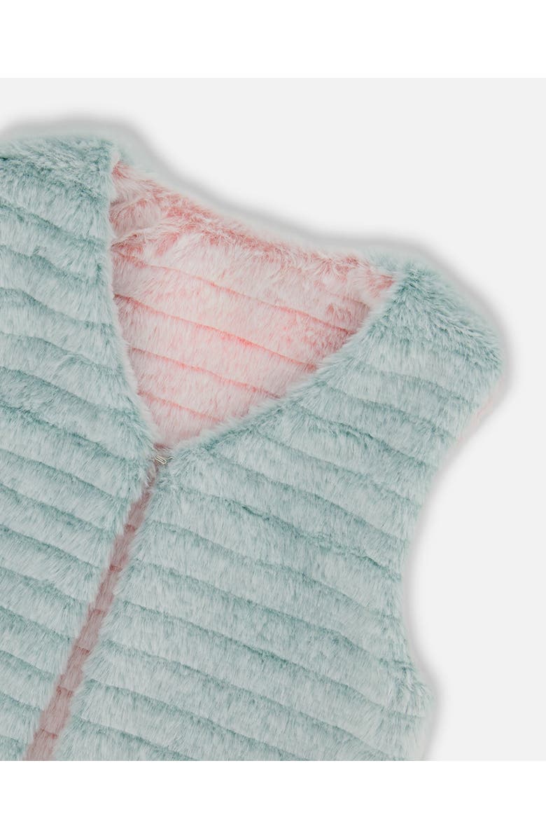 Deux par Deux Girl's Reversible Faux Fur Vest Pink And Turquoise, Alternate, color, 