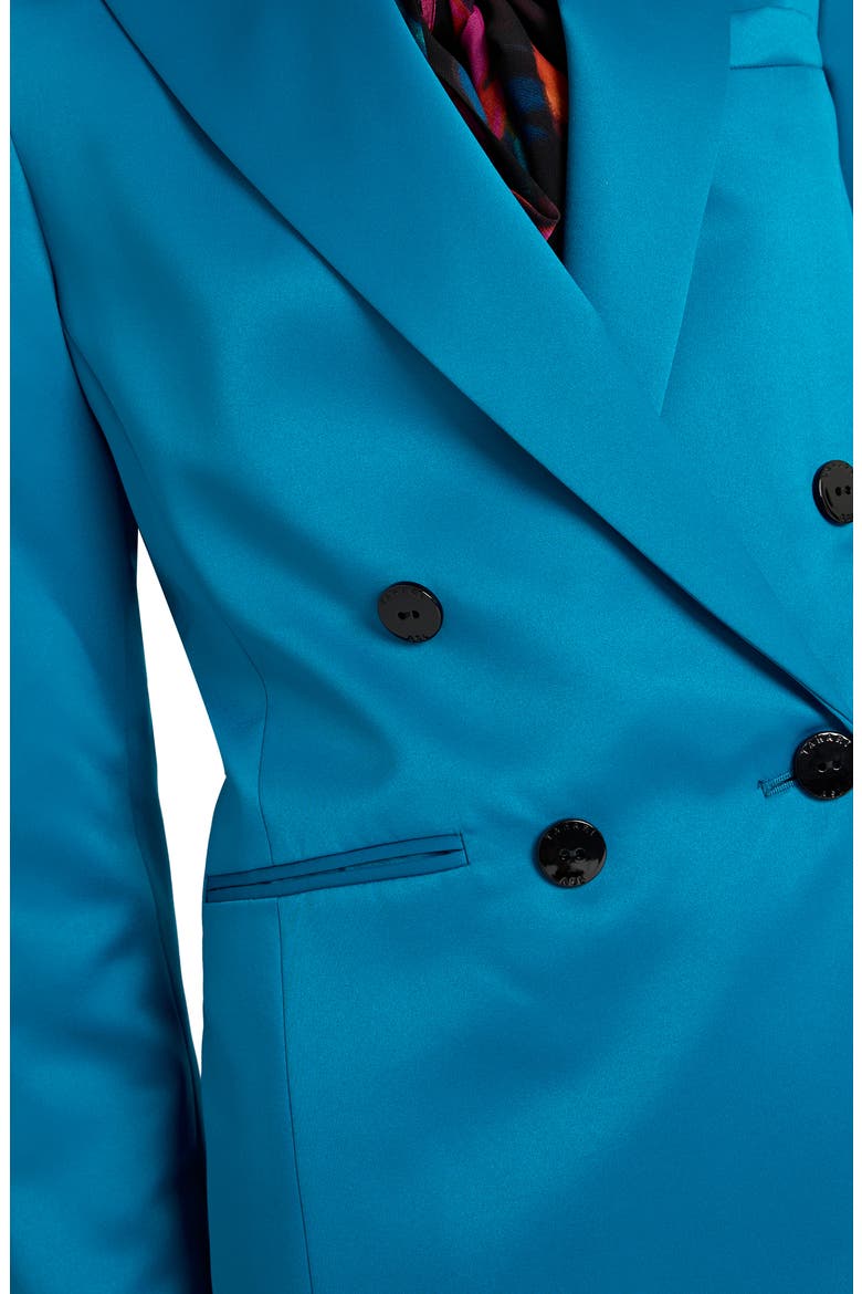Double Breasted Satin Blazer, Alternate, color, OCEAN TEAL