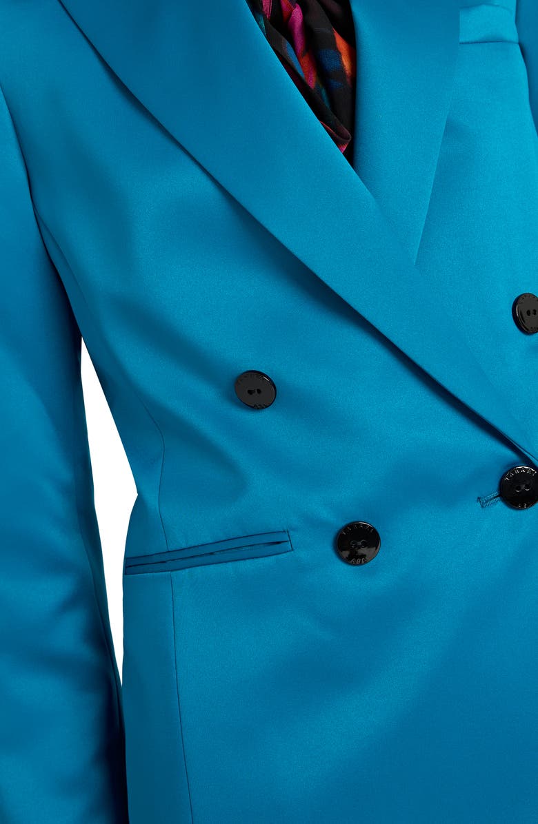 Tahari ASL Double Breasted Satin Blazer, Alternate, color, Ocean Teal
