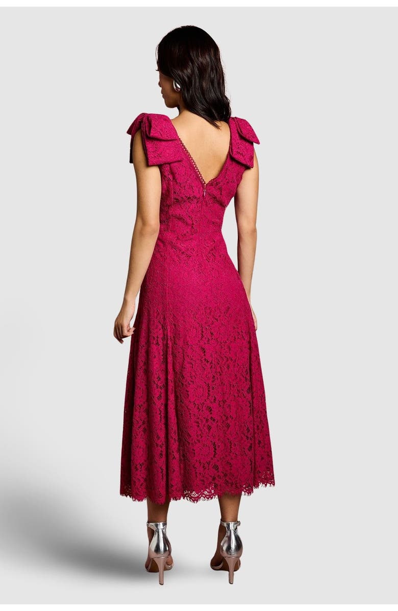 Coast Bow Shoulder V Neck Lace Midi Dress, Alternate, color, Burgundy