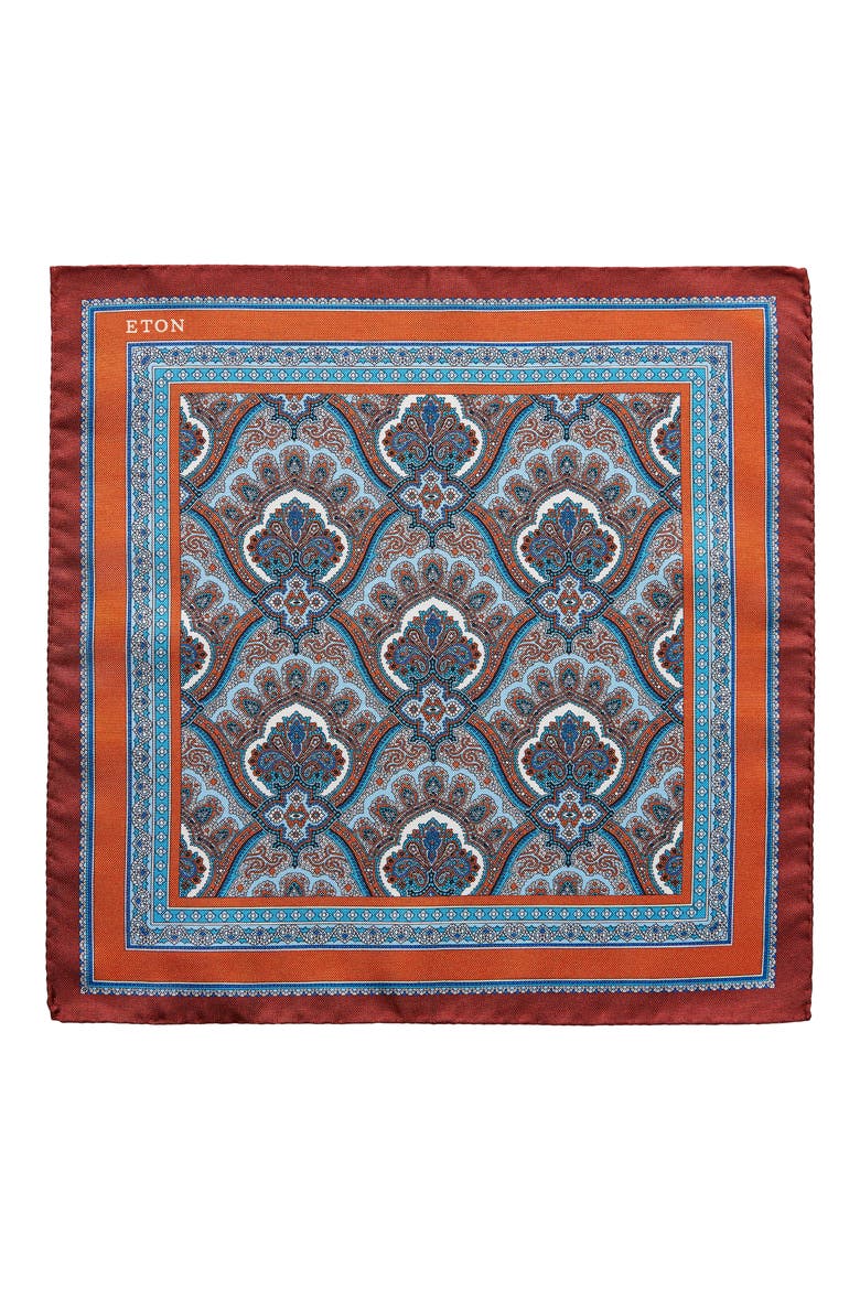 Paisley Silk Pocket Square, Alternate, color, ORANGE