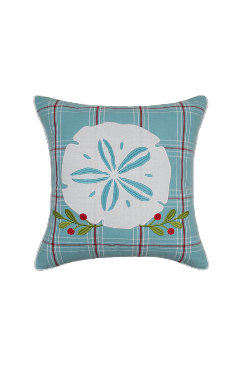 Plaid Sand Dollar Christmas Throw Pillow, 18" x 18", Main, color, Blue