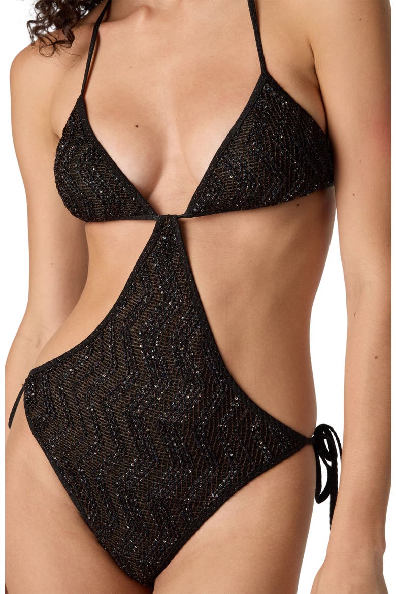 Zigzag Mesh Trikini With Sequins, Alternate, color, Brown
