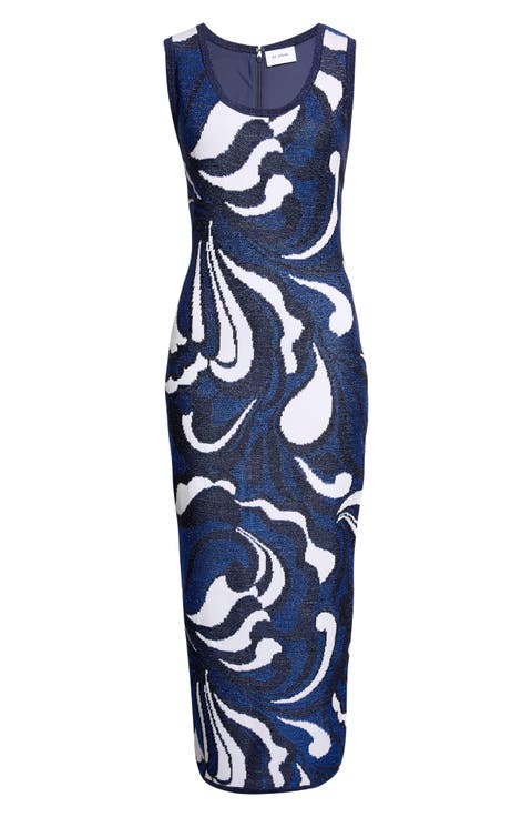 Lynn Metallic Scroll Jacquard Sweater Dress