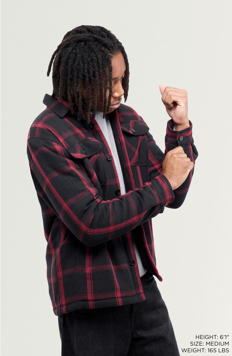 XRAY Faux Shearling Lined Flannel Shirt Jacket, Alternate, color, Black/ Burgundy