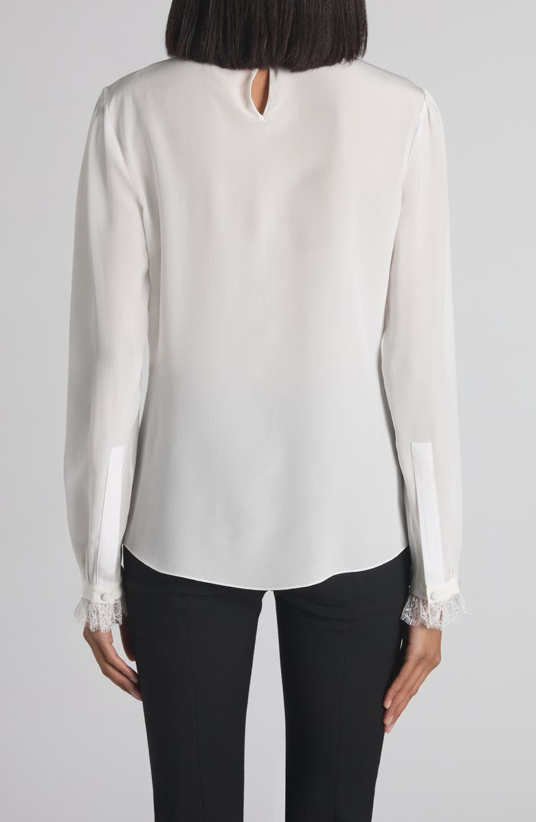 McQueen Lace Insert Silk Crêpe de Chine Top, Alternate, color, Light Ivory