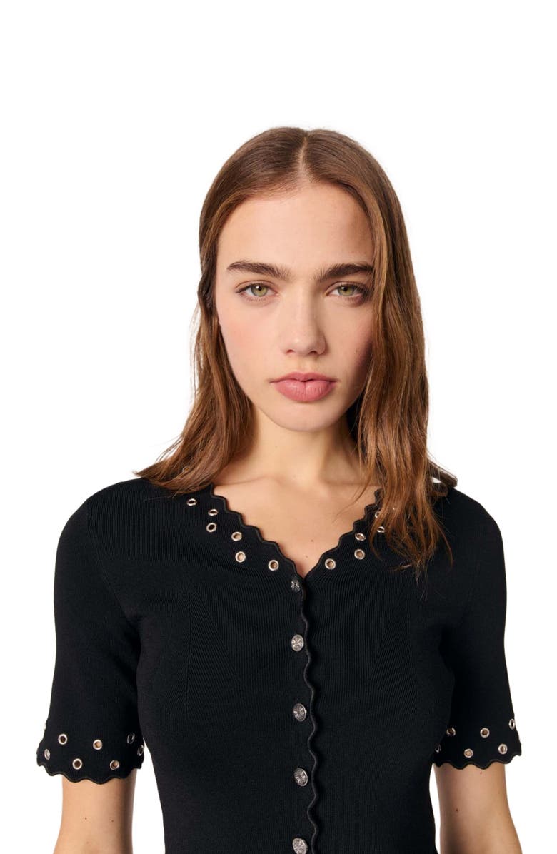 maje Cropped cardigan with eyelets, Alternate, color, 