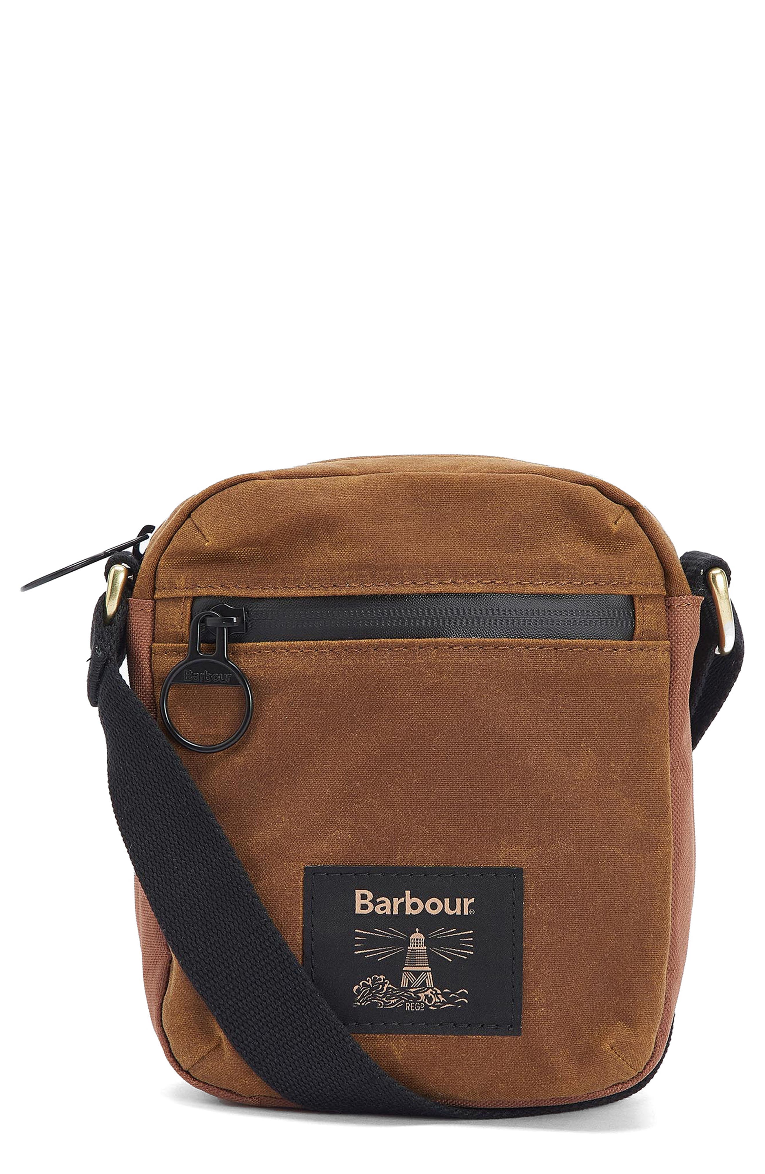 Barbour Field Water Resistant Waxed Cotton Crossbody Bag, Main, color, Tan/ Black