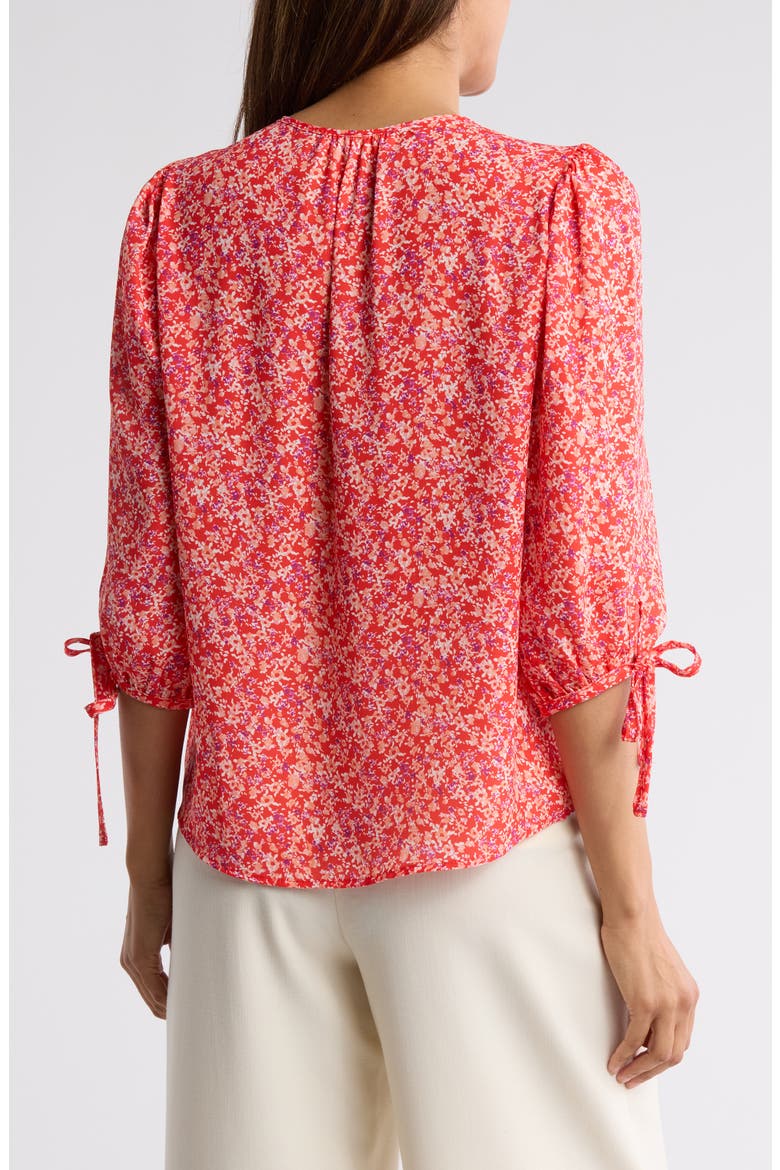 Ditsy Floral V-Neck Long Sleeve Top, Alternate, color, RED