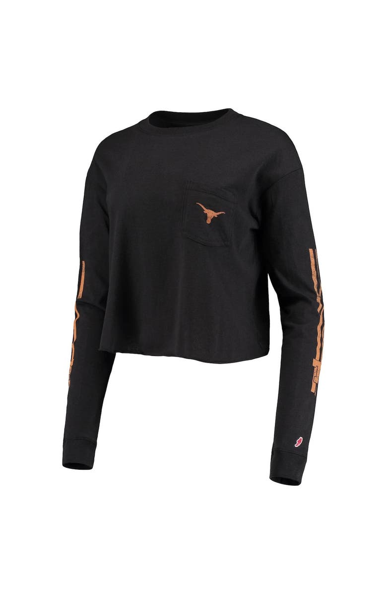LEAGUE COLLEGIATE WEAR Women's League Collegiate Wear Black Texas Longhorns Clothesline Cotton Midi Crop Long Sleeve T-Shirt, Alternate, color, 