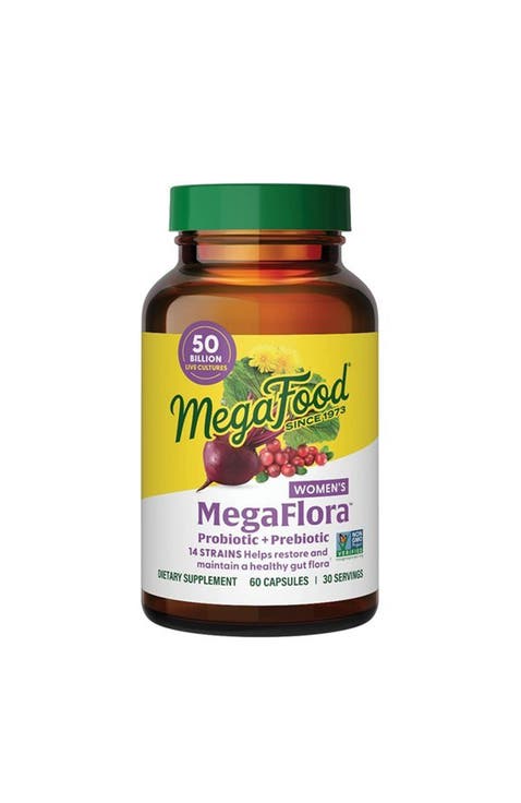 MegaFlora Probiotic + Prebiotic for Women with Cranberry, 50 Billion CFU, Vegetarian, 60 Capsules