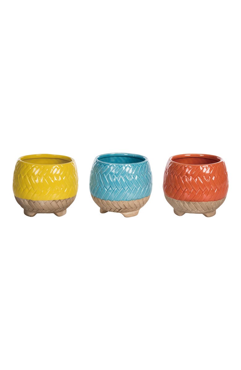Transpac Dolomite Colorful Basket Weave Planter Set of 3set of 3 Multicolored for Spring Garden Decor, Main, color, 3