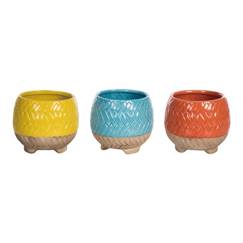 Dolomite Colorful Basket Weave Planter Set of 3set of 3 Multicolored for Spring Garden Decor