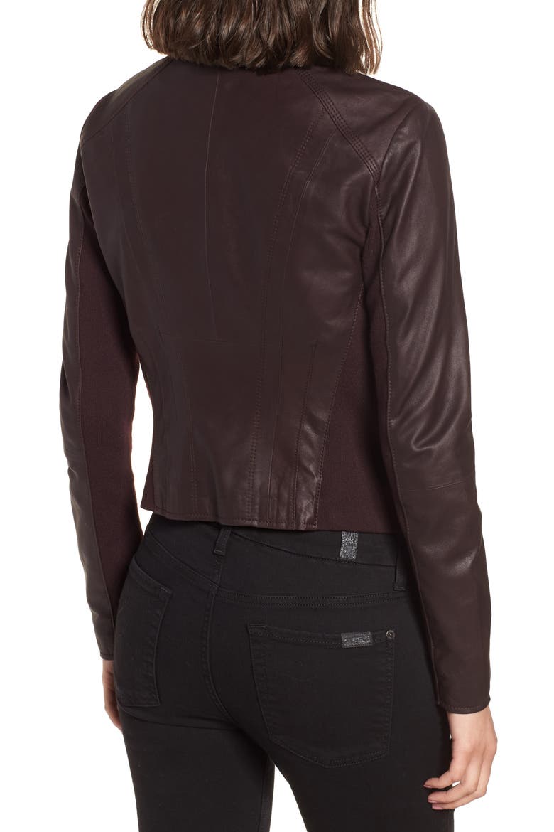 Felix Leather Moto Jacket with Knit Panels, Alternate, color, BURGUNDY