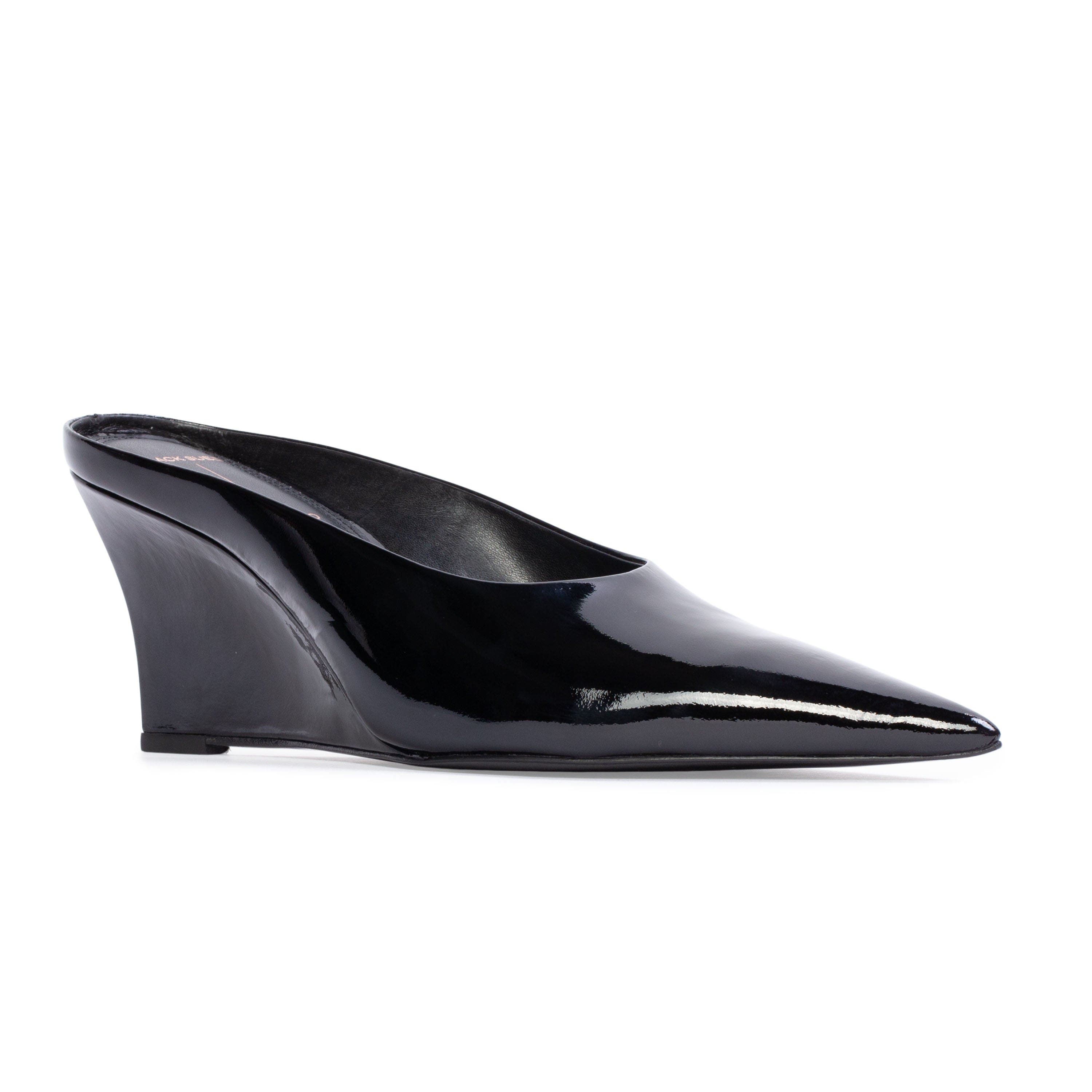 BLACK SUEDE STUDIO Aysha 70 Wedge, Alternate, color, Black Patent Leather