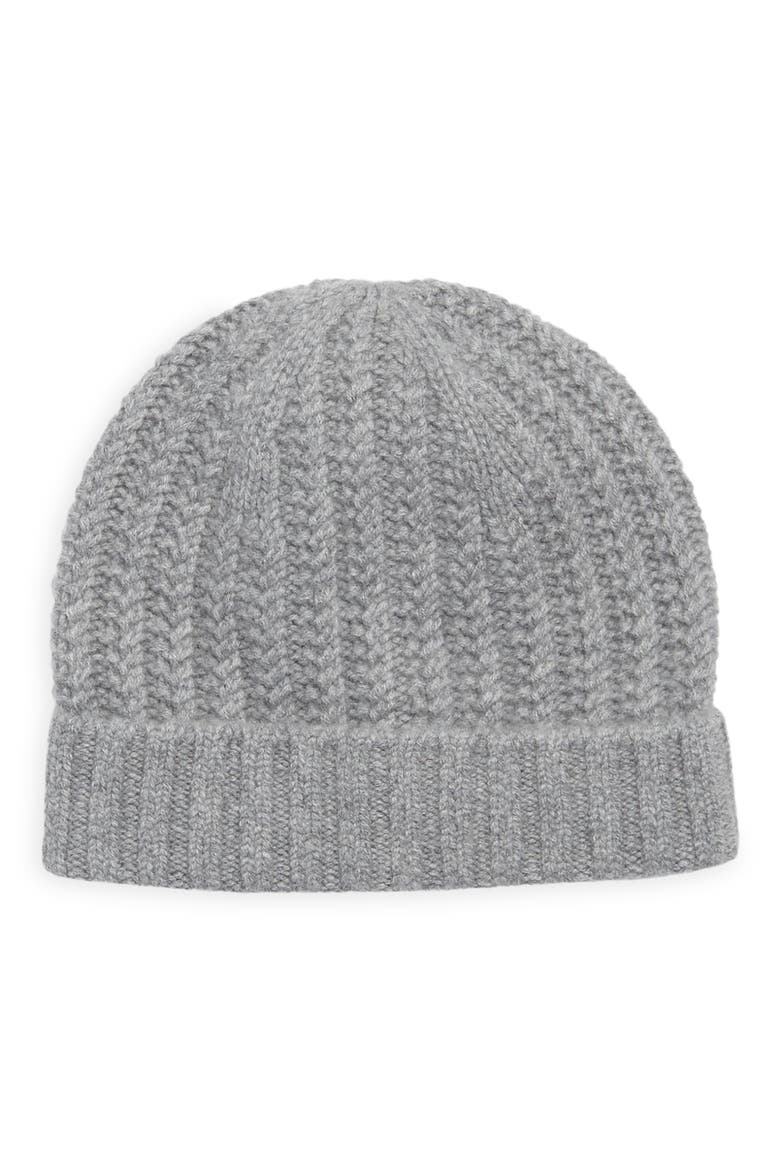 Cable Knit Cashmere Beanie, Main, color, GREY