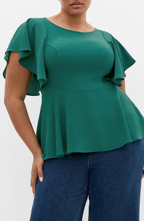 Romantic Mood Flutter Sleeve Peplum Top
