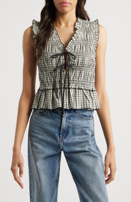 Rails Martine Gingham Smocked Ruffle Crop Top In Ivory Jet Gingham
