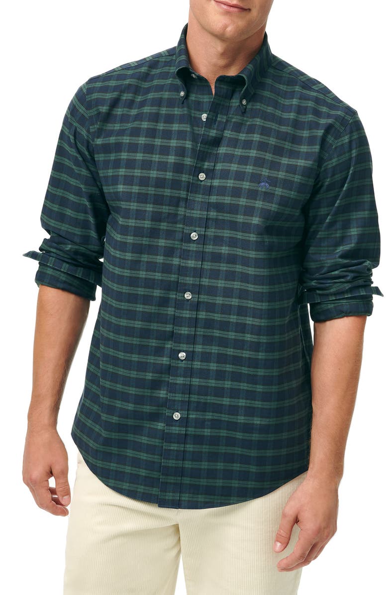 Brooks Brothers Non-Iron Plaid Cotton Stretch Oxford Cloth Button-Down Shirt, Main, color, 