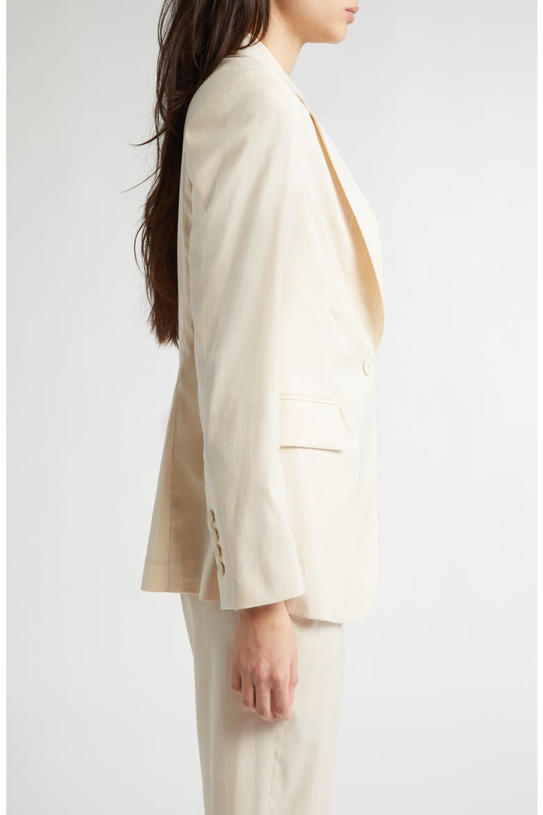 Pinstripe One-Button Stretch Virgin Wool Blend Blazer, Alternate, color, SAND