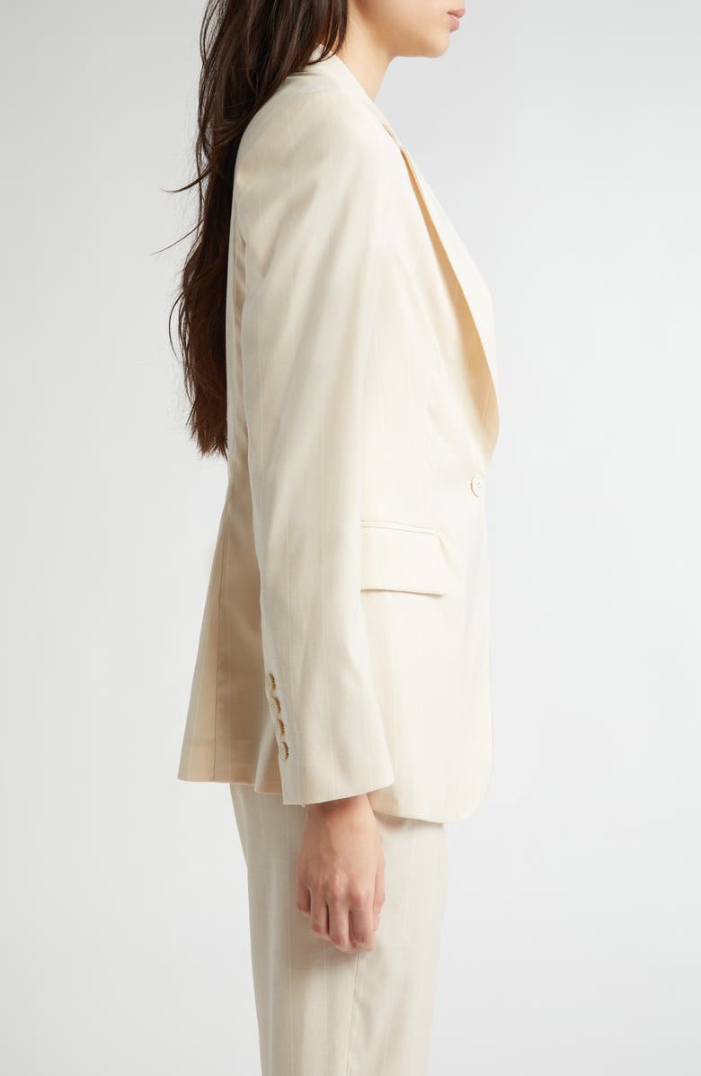 Eleventy Pinstripe One-Button Stretch Virgin Wool Blend Blazer, Alternate, color, Sand