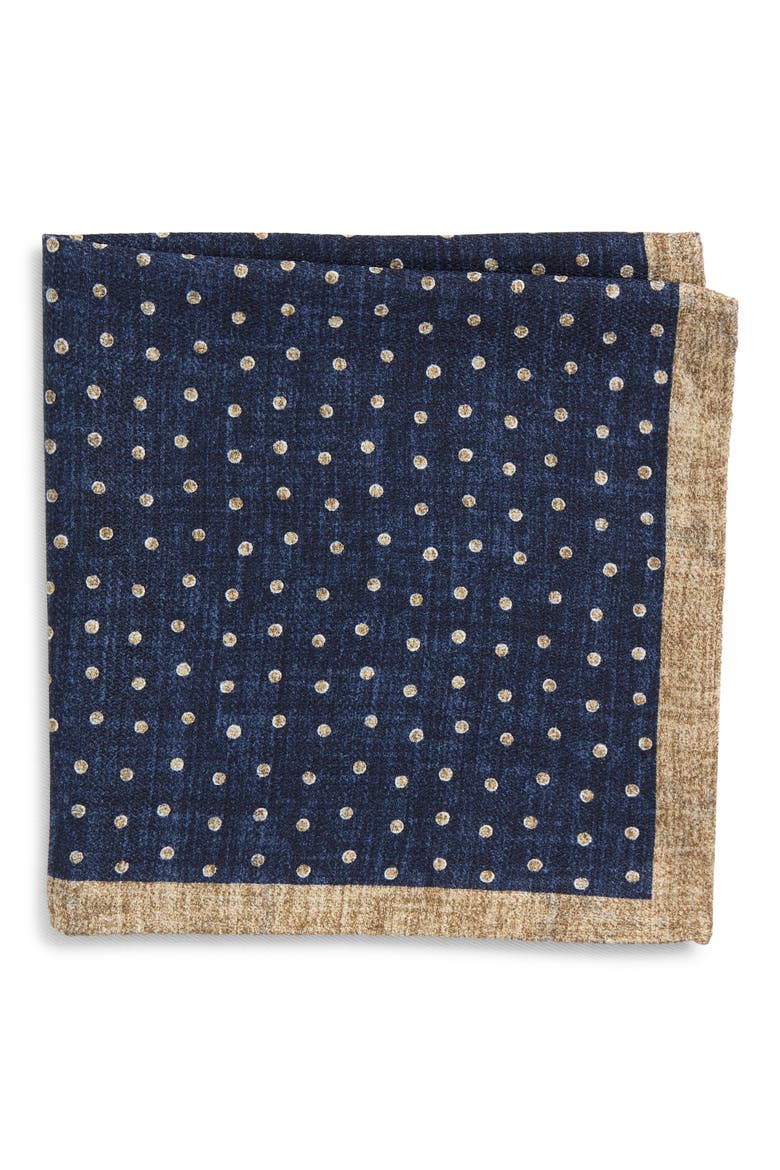 Thelon Dotted Silk Pocket Square, Main, color, NAVY