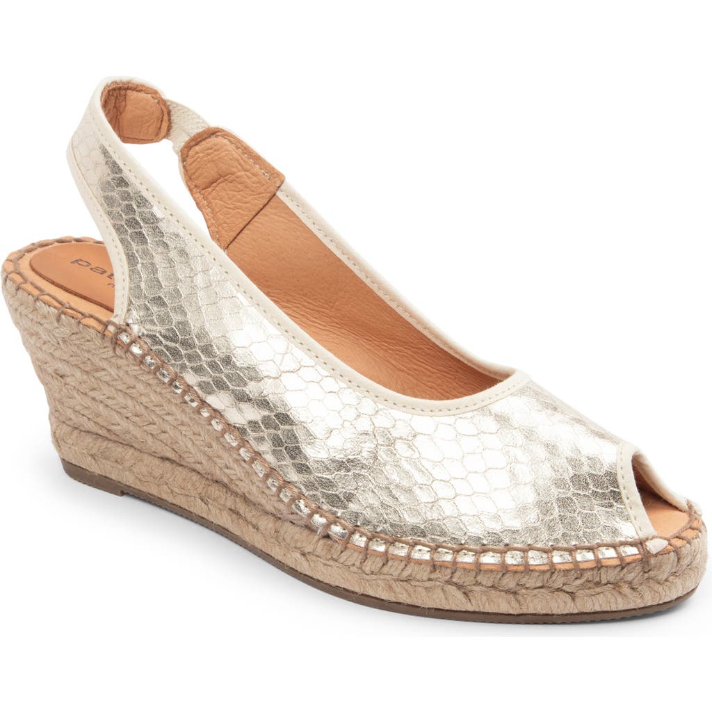 Patricia Green Nicola Slingback Espadrille Peep Toe Platform Wedge Sandal In Gold Metallic Snake