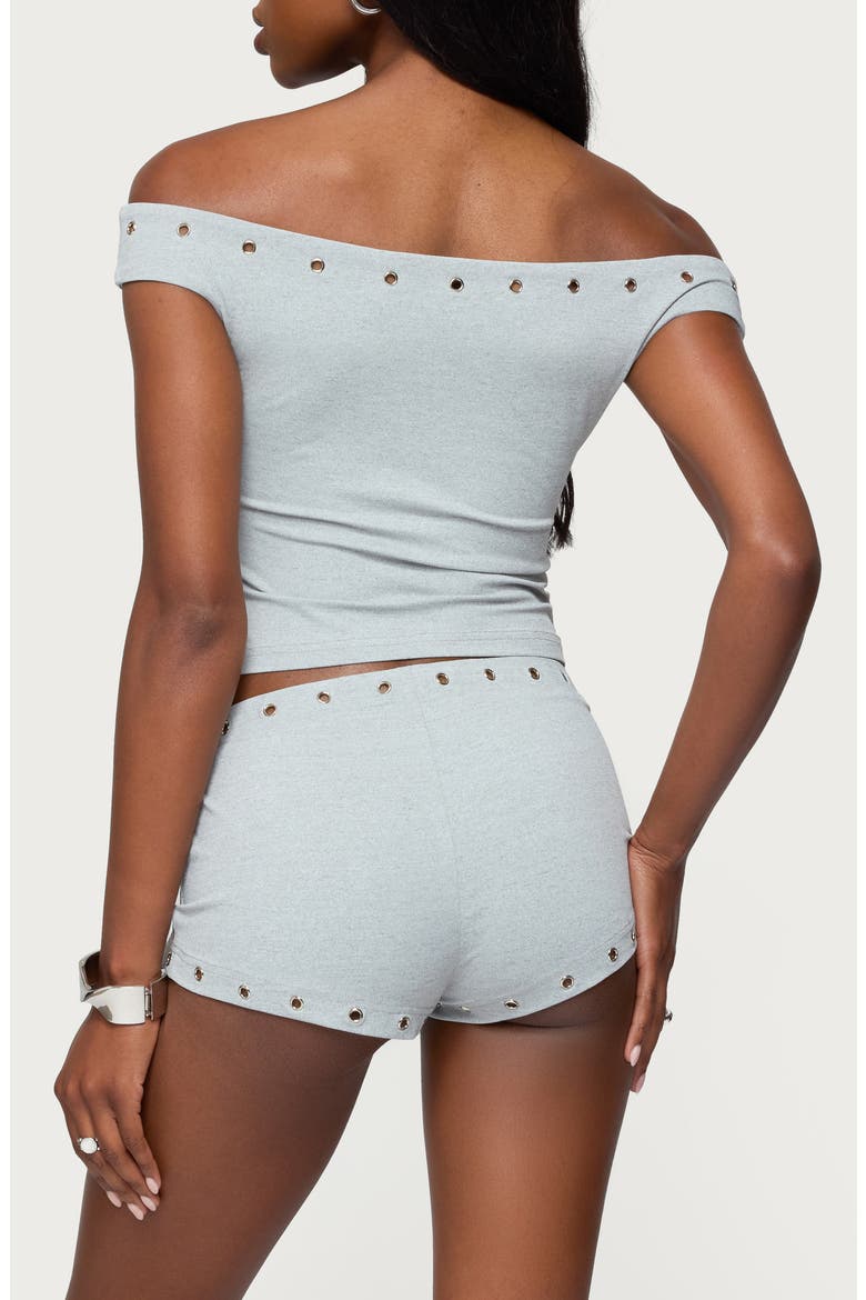 Neriah Grommet Trim Off the Shoulder Crop Top, Alternate, color, GRAY-MELANGE
