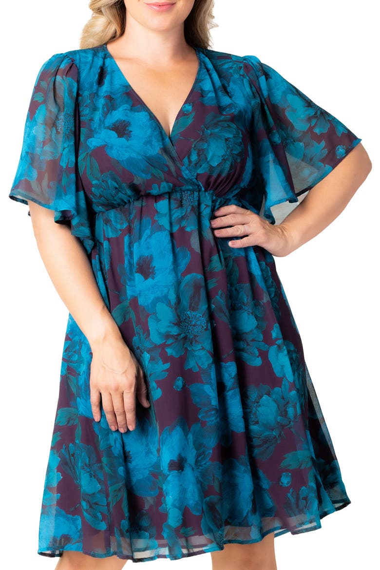 Florence Flutter Sleeve Dress, Alternate, color, TEMPTING TEAL FLORALS