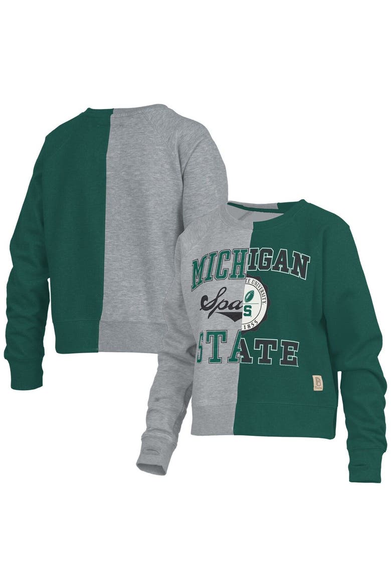 Women's Pressbox Heather Gray Michigan State Spartans Half and Half Raglan Pullover Sweatshirt, Main, color, Heather Gray