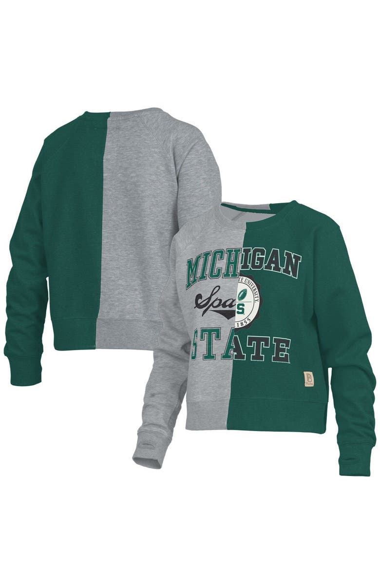 PRESSBOX Women's Pressbox Heather Gray Michigan State Spartans Half and Half Raglan Pullover Sweatshirt, Main, color, Heather Gray