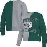 PRESSBOX Women's Pressbox Heather Gray Michigan State Spartans Half and Half Raglan Pullover Sweatshirt