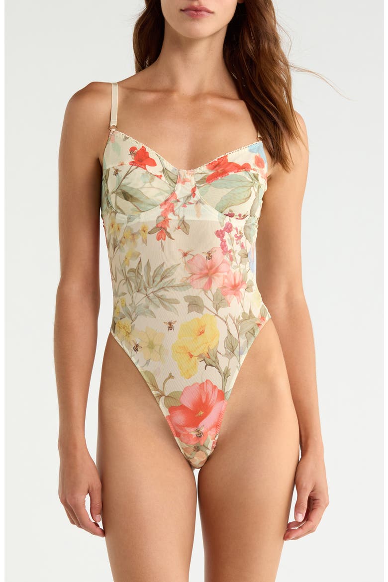 Underwire Mesh Bodysuit, Main, color, HONEYBEE