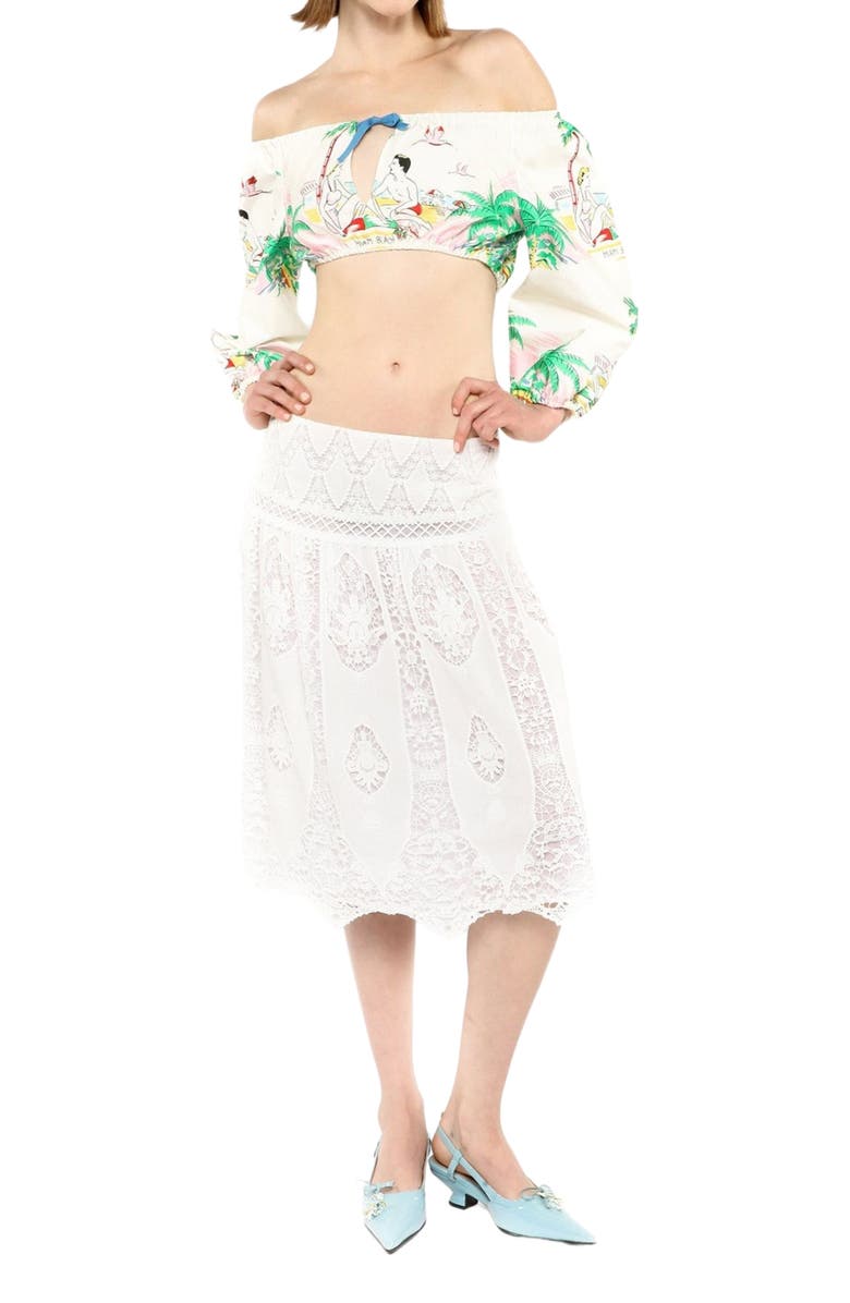 Anna Sui Applique Lace Combo Skirt, Alternate, color, White Multi