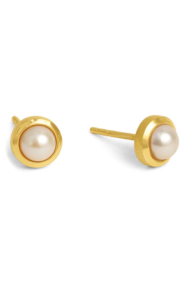 Signature Genuine Freshwater Pearl Stud Earrings, Alternate, color, YELLOW GOLD/ PEARL