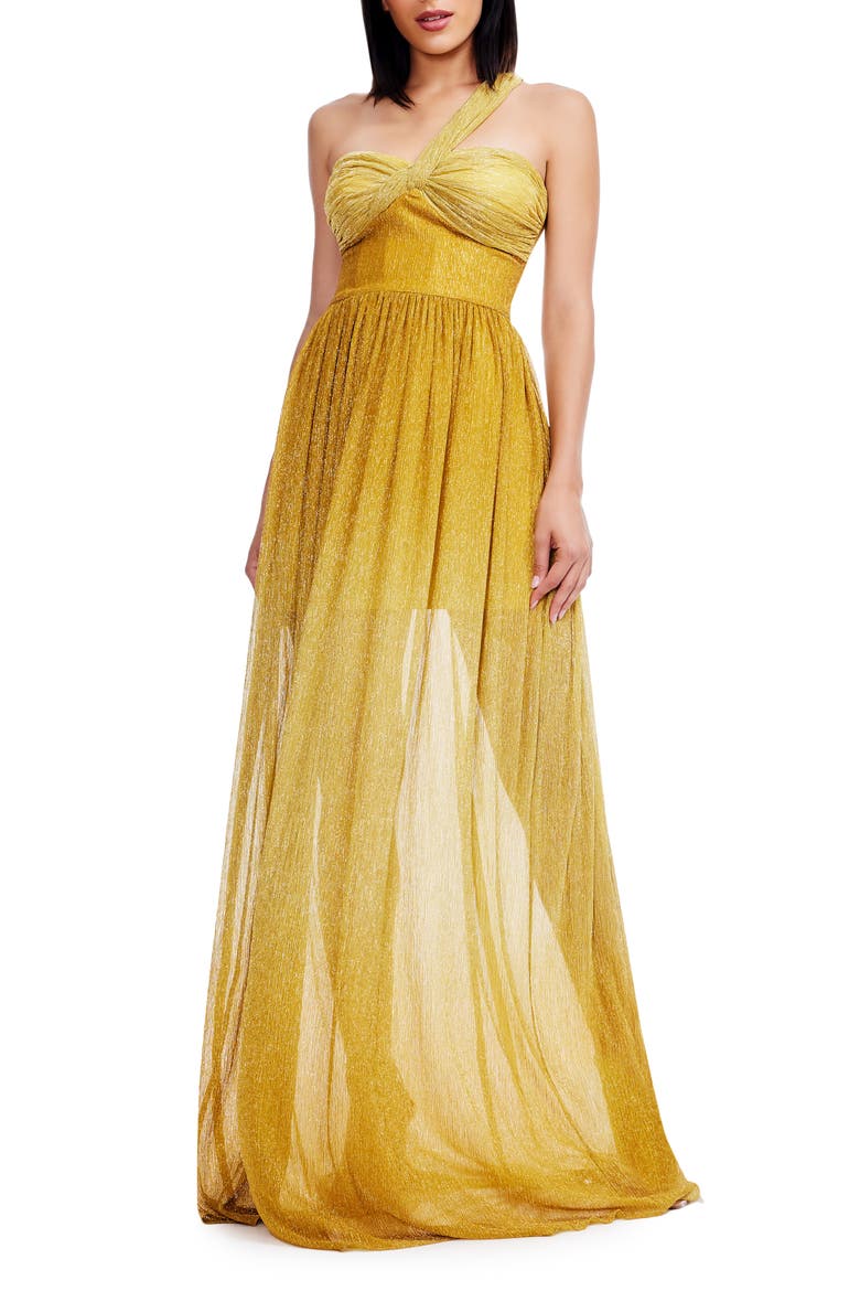 Idalia Metalllic Ombré One-Shoulder Gown, Main, color, GOLDEN HAZE