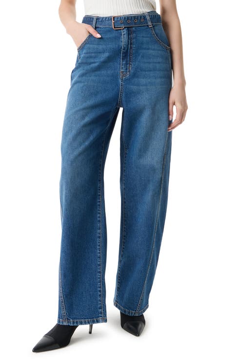 Relaxed Belted Barrel Leg Jeans (Waterfall)