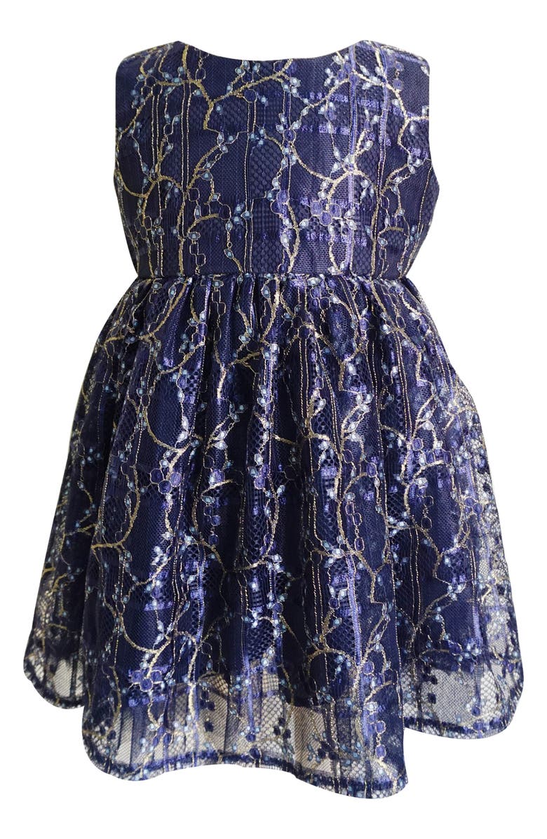 Popatu Floral Lace Overlay Dress, Main, color, Blue Multi