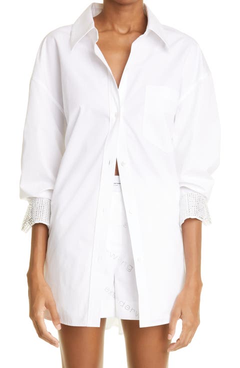 Crystal Cuff Oversize Cotton Poplin Shirt