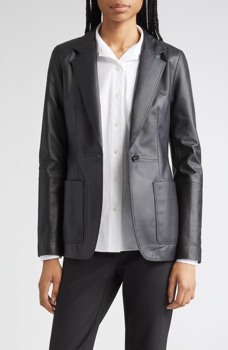 Lafayette 148 New York Patch Pocket Leather Blazer, Main, color,
