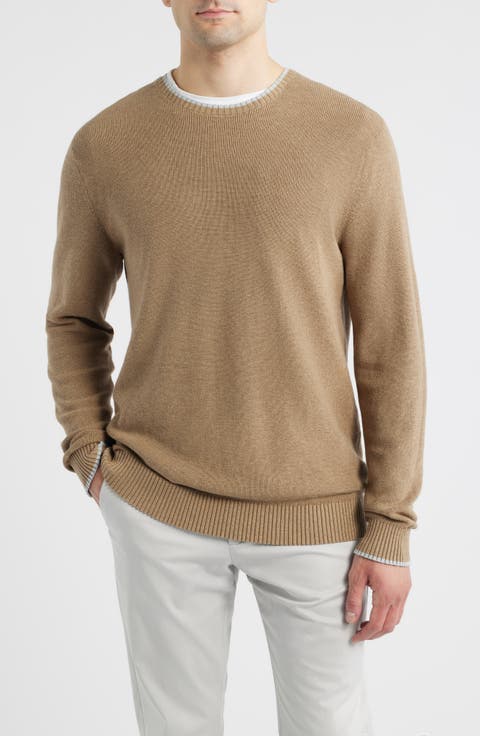 Hatched Cotton & Silk Blend Crewneck Sweater