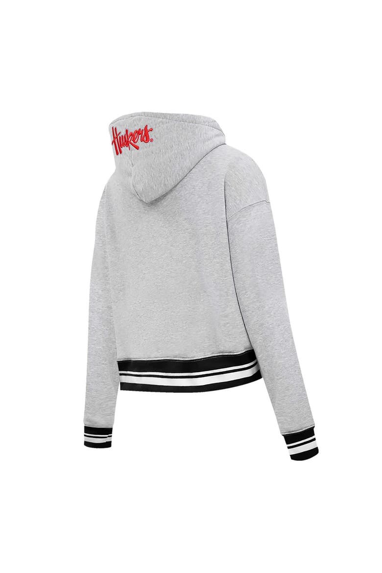 Women's Pro Standard Heather Gray Nebraska Huskers Script Tail Fleece Cropped Pullover Hoodie, Alternate, color, Heather Gray
