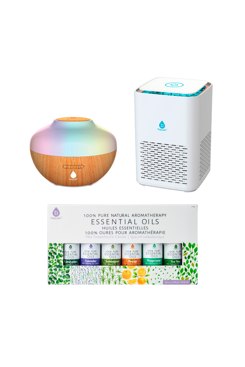 Ultimate Wellness Bundle Air Purifier, Diffuser & Essential Oils Set, Main, color, Multicolor